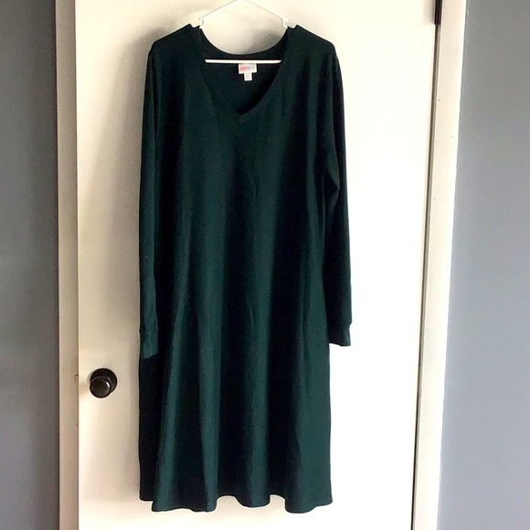 LuLaRoe Dresses & Skirts - Lularoe Emily swing dress, hunter green, size XL, hacci fabric, POCKETS!
